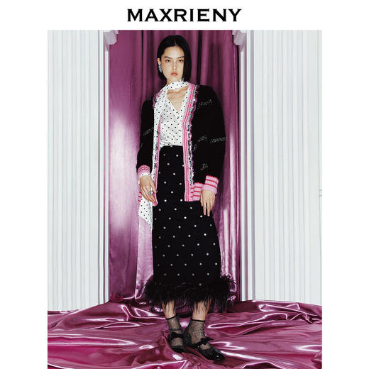 【商场同款】MAXRIENY复古波点羽毛半裙2023冬季新款(货号:MC88SK808) 商品图3