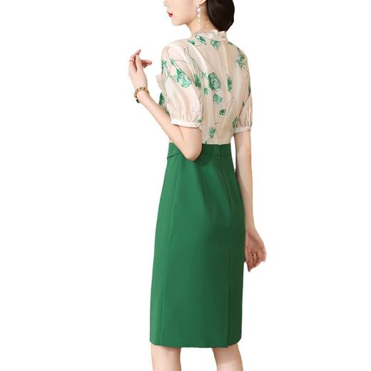 AHM-8594韩版时尚假两件连衣裙夏季新款气质雪纺印花开叉显瘦包臀裙 商品图4