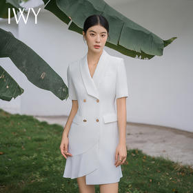 IWY/白色西装连衣裙短袖高级设计感女神范美容院操作师商务通勤裙Q11255