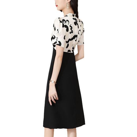 AHM-8593复古轻熟风黑色短袖连衣裙女夏季新款时尚洋气显瘦高腰印花裙 商品图4