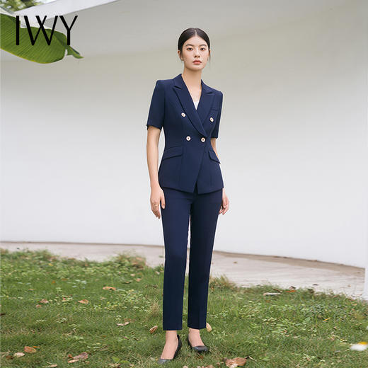 IWY/藏青色西装套装短袖职业装商务气质西服外套女上班售楼部工装C13216+P11356 商品图4