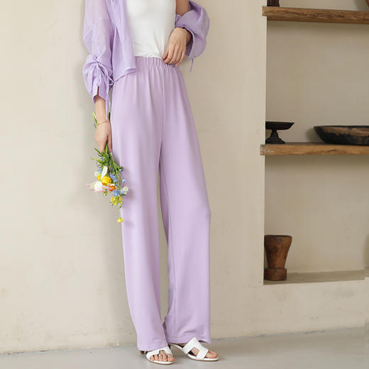  夏季薄款【透气垂坠感阔腿裤】韩系休闲裤 橡筋高弹腰 宽松直筒裤子 商品图8