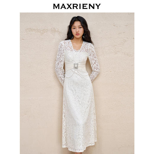 【商场同款】MAXRIENY复古宫廷氛围感连衣裙23秋冬蕾丝订婚小白裙(货号:MC88DR633) 商品图1