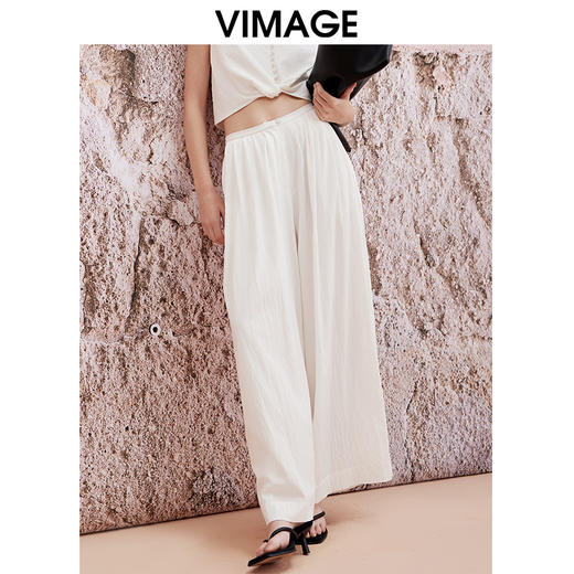 VIMAGE纬漫纪夏季新款气质高级感白色高腰显瘦阔腿长裤休闲裤V2105730 商品图2