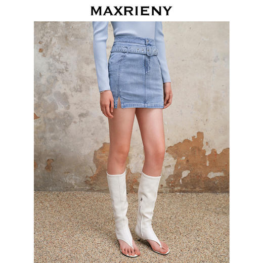 MAXRIENY烫钻双腰头牛仔半身短裙秋季a字高腰设计感包臀显瘦裙子(货号:MS88SK299) 商品图3