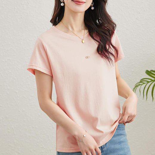 TC 85602桑蚕丝短袖t恤打底衫纯色短袖显瘦上衣 商品图2