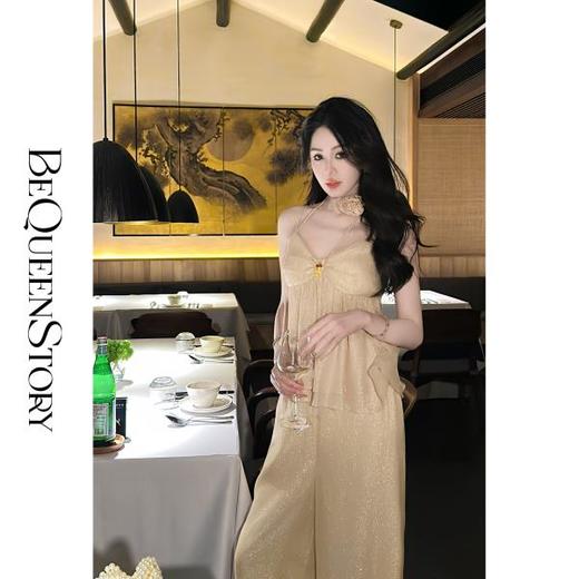 BeQueenStory【沙漠之花】含桑蚕丝的金银线顺纡开衫&吊带&直筒裤 商品图2