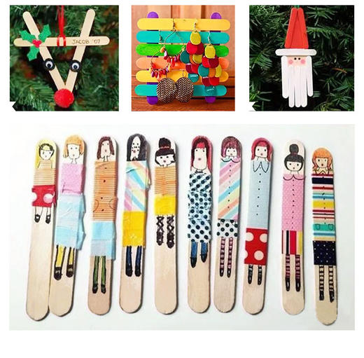 木棒木条 彩色雪糕棒 棒冰棍木条 50支/包 房子模型冰棒棍冰淇淋棒幼儿园DIY手工材料 商品图3