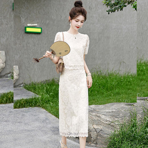 精致小香风气质蕾丝，半身裙套装港风两件套HR-GJC2360 商品图0