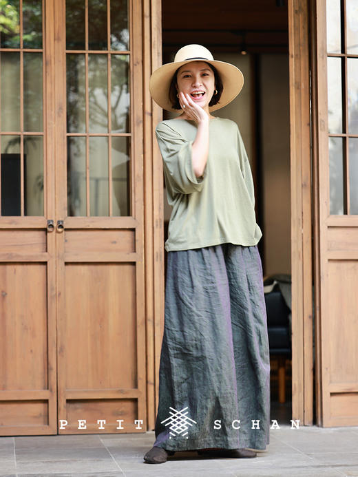 PETIT SCHAN小闪 CLO#486 pause for greater 知停而行 纯亚麻色织大量感阔腿裤 商品图1