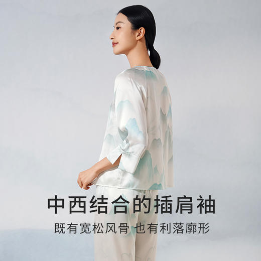 【水墨韵味】金三塔重磅真丝睡衣女新中式100%桑蚕丝印花宽松家居服  YSFEB201 商品图2