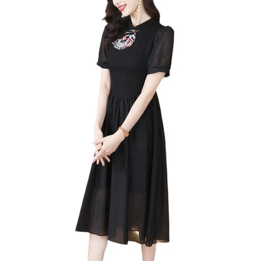 AHM-8682中国风甜美短袖套头夏季新款高级感复古绣花网纱小黑裙 商品图4