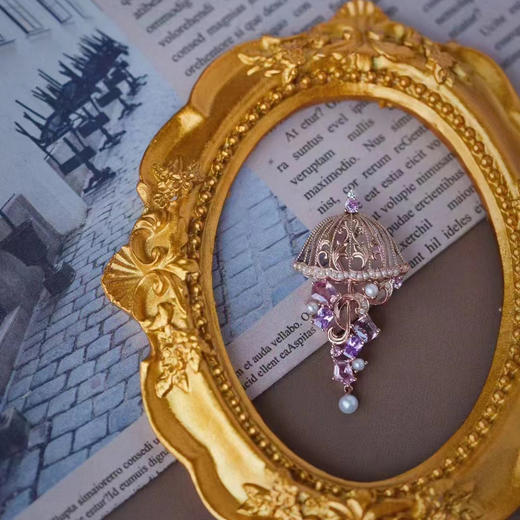 龢盒原创 玫瑰金紫色蓝宝石古典胸针吊坠 商品图2