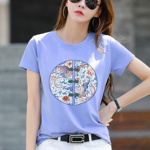 NYL-616新中式国风短袖T恤女夏季新款时尚洋气圆领拼接宽松半袖休闲 商品图0