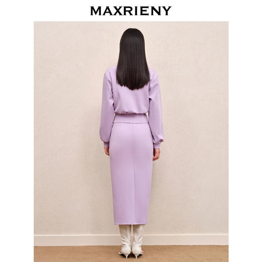 MAXRIENY精致高级感气质紫色开衩褶皱卫衣裙23早秋包臀半裙套装(货号:MS88SK535) 商品图3