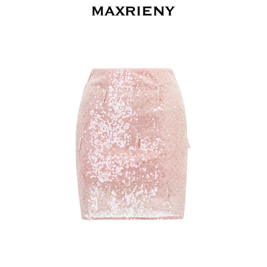 MAXRIENY精致优雅风珠片绣花半裙2024夏季新款直筒高腰半身裙子(货号:MS85SK025) 商品图4