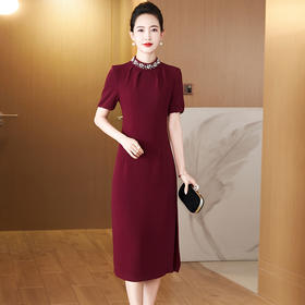 新品酒红色中长款喜婆婆嫁女儿婚宴礼服妈妈装连衣裙 LC2428