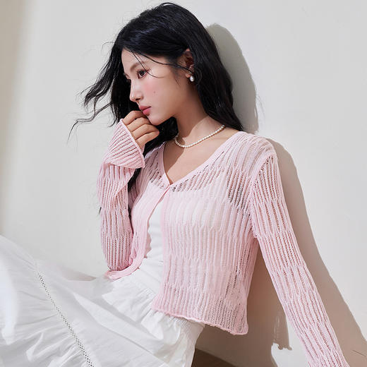 夏日甜美清新轻薄肌理感提花毛织衫女夏季针织衫防晒衫V1341240 商品图3