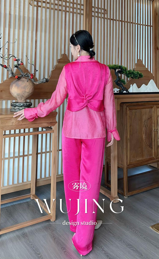 【雾境定制】粉韵祥云系列超重工亮片刺绣马甲+新中式提花薄纱丝绵衬衣 3204067 商品图8