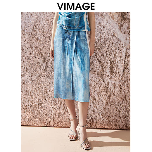 VIMAGE纬漫纪夏季新款设计感高腰显瘦时尚通勤半身裙V2106720 商品图0