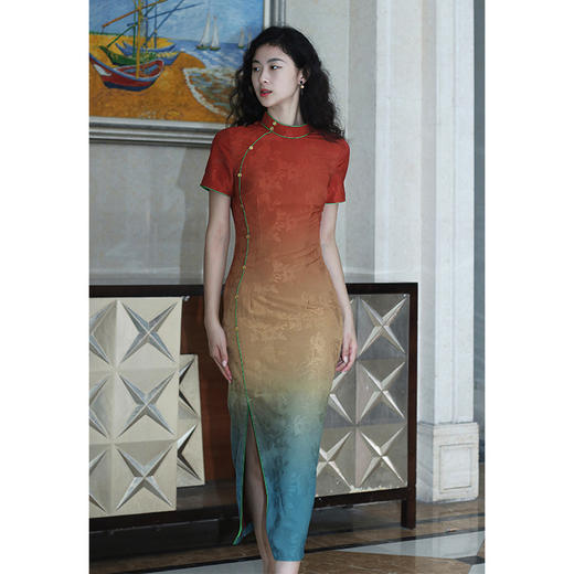 气质筒子领优雅复古新中式改良长款旗袍LSB2218 商品图0