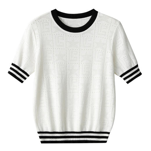 CCML-3370冰丝短袖t恤女夏季薄款针织衫上衣修身减龄洋气镂空体恤小衫女 商品图4