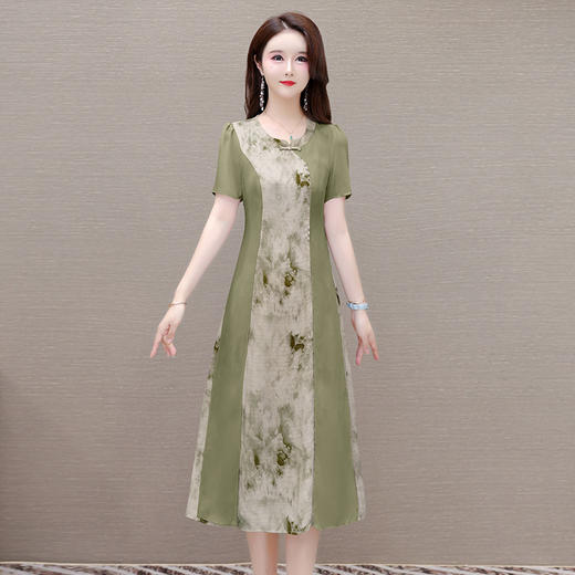 优雅气质，国风印花雪纺拼接连衣裙QYM-KSY-XLY8823-L 商品图0