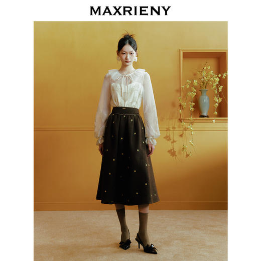 【商场同款-新春系列迎春花开】MAXRIENY宫廷复古刺绣半裙羊毛裙(货号:MC88SK811) 商品图1
