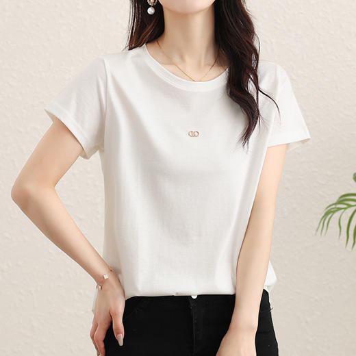 TC 85602桑蚕丝短袖t恤打底衫纯色短袖显瘦上衣 商品图0