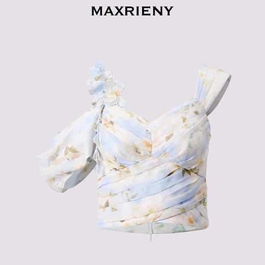【商场同款】MAXRIENY浪漫优雅风薄荷绿印花上衣2024夏季新款(货号:MC85TP309) 商品图4