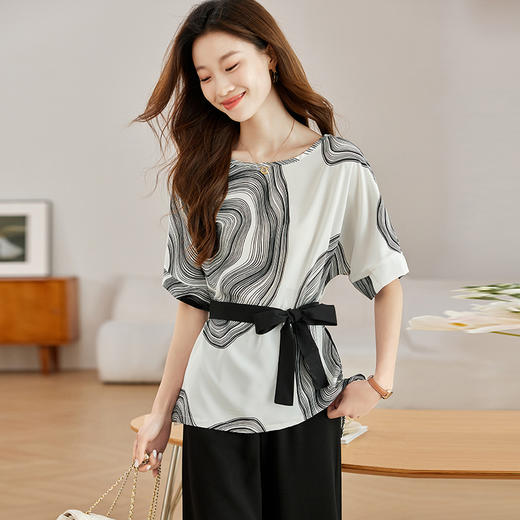CC蝙蝠衫雪纺圆领短袖t恤女夏季2024新款宽松显瘦遮肚子大码上衣薄 商品图3