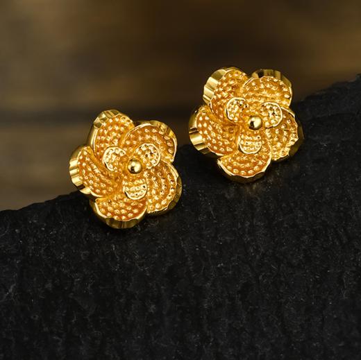 【母亲节送妈妈实用礼物！】复古花朵婚庆玫瑰花耳钉 ，金色磨砂耳钉立体花朵耳环女，时尚气质优雅动人！-QQ--ry 商品图0