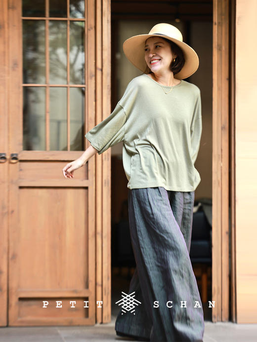 PETIT SCHAN小闪 CLO#485 relaxing moment 放松时刻 兰精天丝羊毛夏季清透感宽松短袖T恤 商品图1