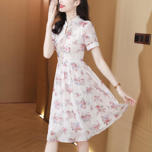 AHM-8689中国风印花新中式连衣裙夏季新款法式气质收腰显瘦中长裙 商品图2