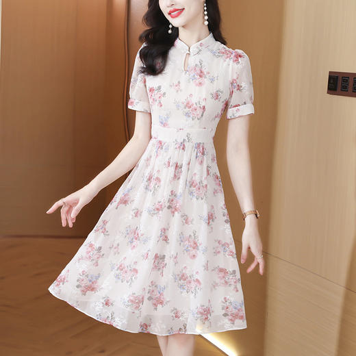 AHM-8689中国风印花新中式连衣裙夏季新款法式气质收腰显瘦中长裙 商品图1