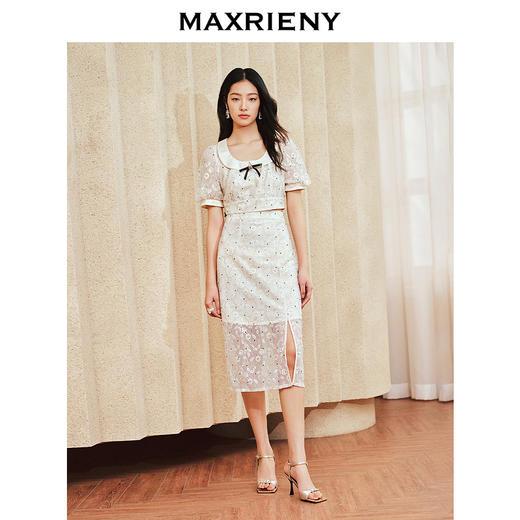 MAXRIENY精致复古黑白波点泡泡袖2024新款上衣女(货号:MS85TP052) 商品图1