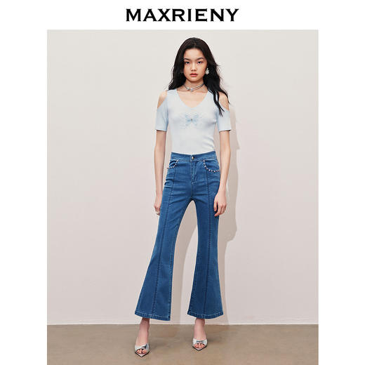 MAXRIENY刺绣蝴蝶露肩套头针织衫2024夏季新款修身显瘦上衣女(货号:MS85SW004) 商品图1