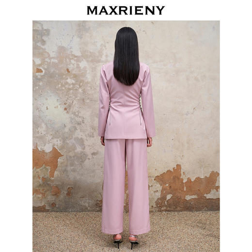 MAXRIENY芭蕾风粉色系带直筒西装裤23早秋藏肉显瘦阔腿休闲裤(货号:MS88PA537) 商品图3