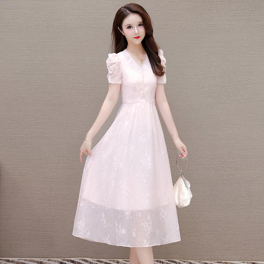 修身时尚，中长款小清新泡泡袖雪纺连衣裙QYM-XQD-66B1830-L 商品图2