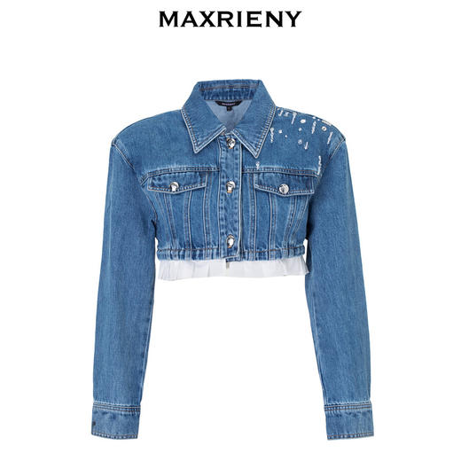 MAXRIENY钉珠宽肩截短廓形牛仔外套2024春季新款上衣女(货号:MS85JA031) 商品图4