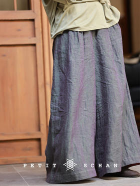 知停而行 纯亚麻色织大量感阔腿裤