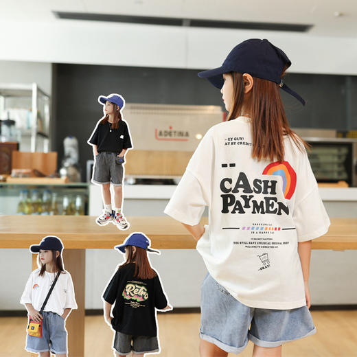 【59.9任选2件 单拍不发】男童女童潮牌洋气棉质短袖t恤夏装新款中大童圆领打底衫儿童休闲上衣_ym 商品图2