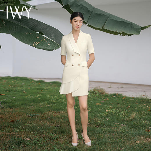 IWY/杏色西装连衣裙短袖设计感修身高级通勤摄影医美商务销售工装Q11255 商品图4