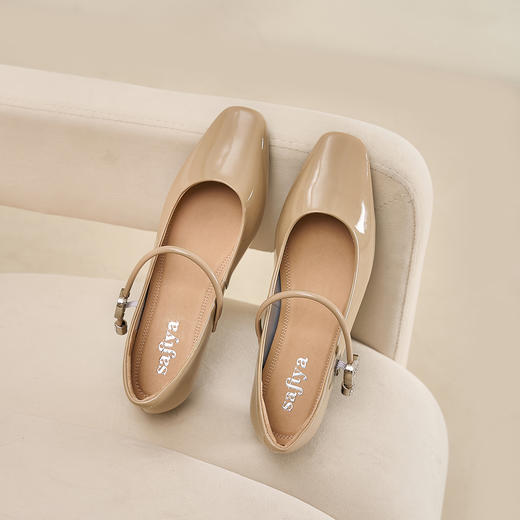 Safiya/索菲娅2024春复古方头漆皮钻扣一字带玛丽珍单鞋 SF41111435 商品图8