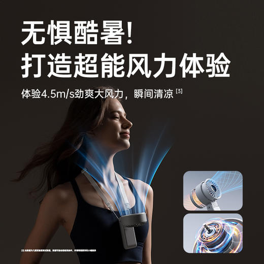 新品首发几素手持小风扇便携式折叠小型高速节能风扇户外挂脖大风力办公室学生宿舍桌面风扇充电儿童手拿小电扇5档高速劲风+折叠挂脖 商品图2