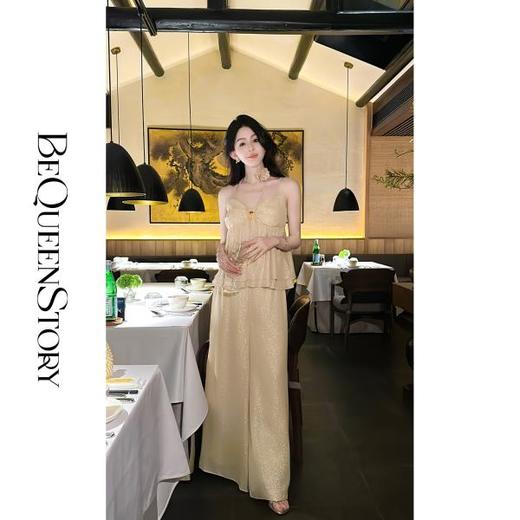 BeQueenStory【沙漠之花】含桑蚕丝的金银线顺纡开衫&吊带&直筒裤 商品图0