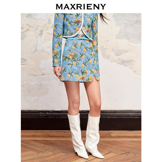 【商场同款】MAXRIENY欧式复古扶桑花提花半裙23秋冬新款直筒短裙(货号:MC88SK541) 商品图1