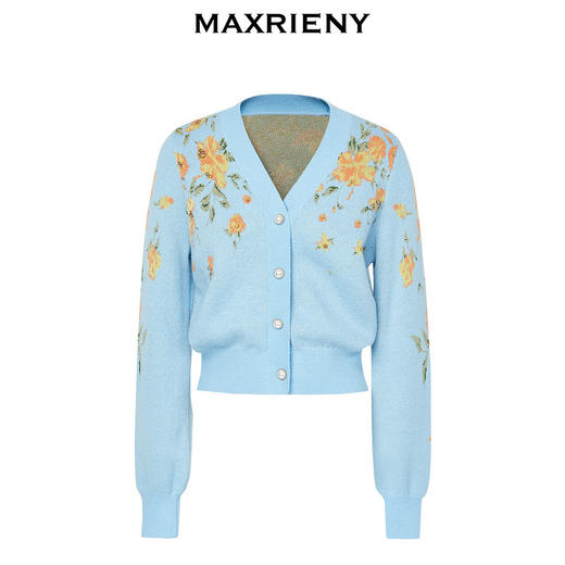 【商场同款】MAXRIENY复古提花v领针织毛衫23秋冬马海毛套头毛衣(货号:MC88JA574) 商品图4