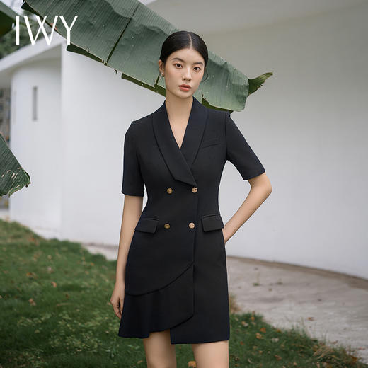 IWY/夏季薄款黑色西装连衣裙短袖名媛收腰气质显瘦通勤商务正装裙Q11255 商品图3