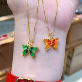 六鑫珠宝 足金999珐琅彩色蝴蝶吊坠